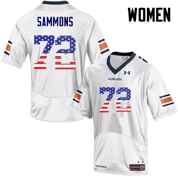 Women #72 Prince Micheal Sammons Auburn Tigers USA Flag Fashion College Football Jerseys-White - Click Image to Close